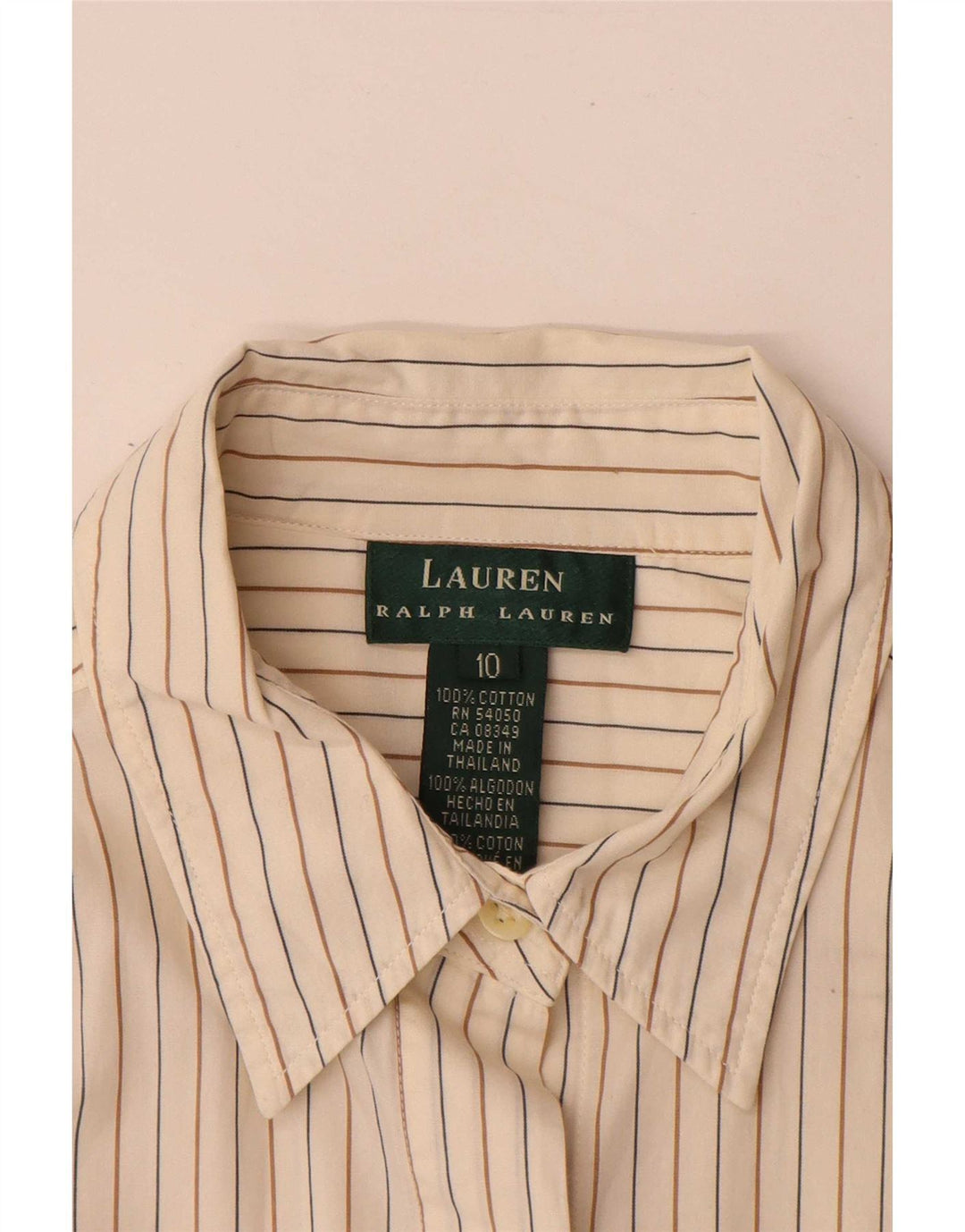 Camisa formal feminina Ralph Lauren de ajuste regular US 10 grande listrada bege