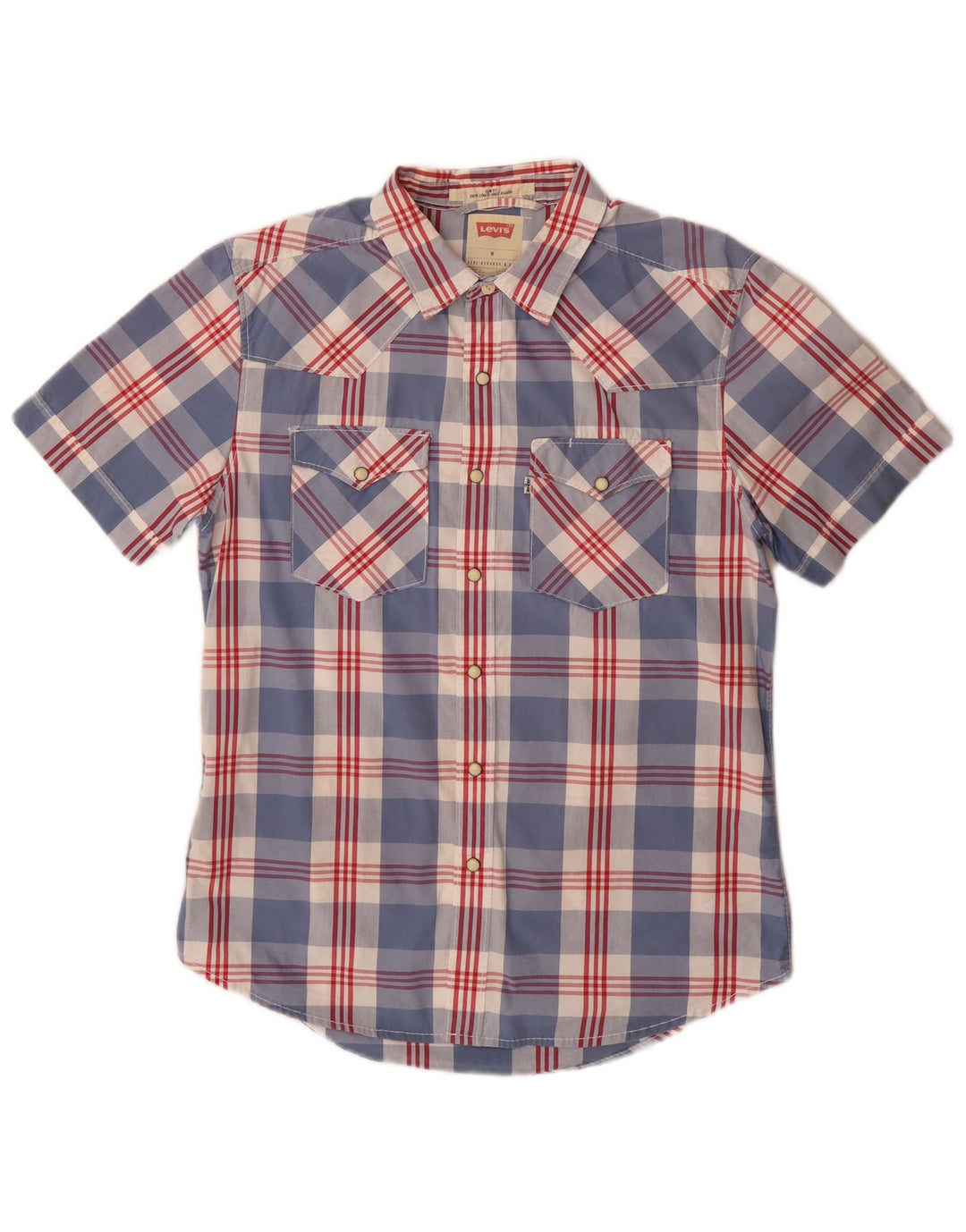 Camisa masculina Levi's manga curta slim fit médio azul xadrez algodão