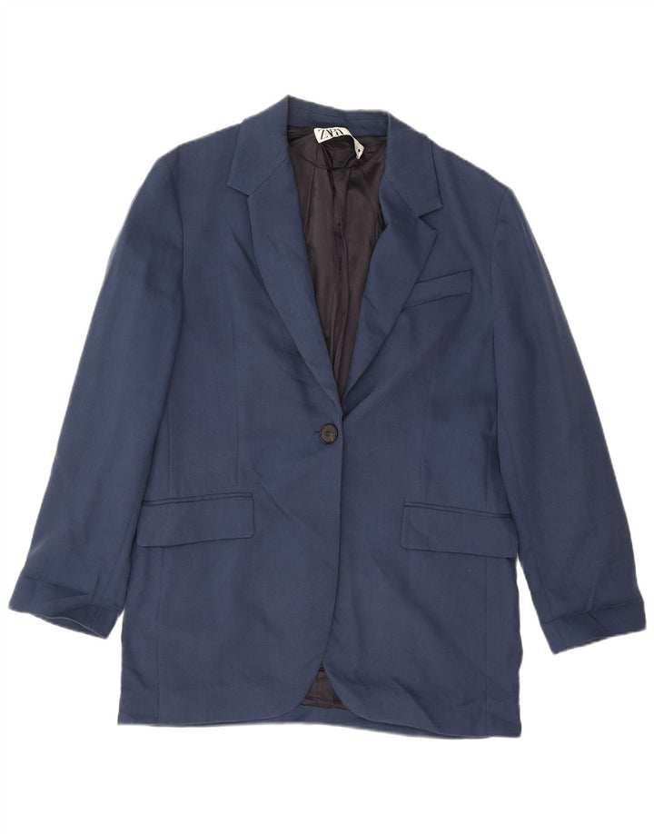 Jaqueta blazer feminina Zara com 1 botão Reino Unido 14 algodão azul marinho médio