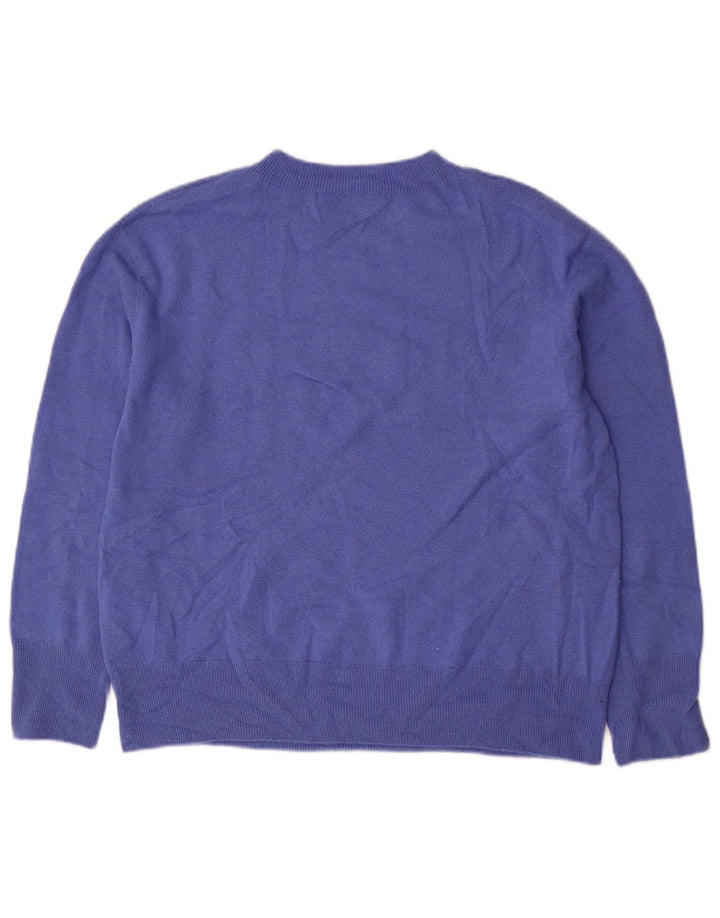 Suéter feminino Zara com gola redonda grande e gola redonda, 10 lã azul pequena