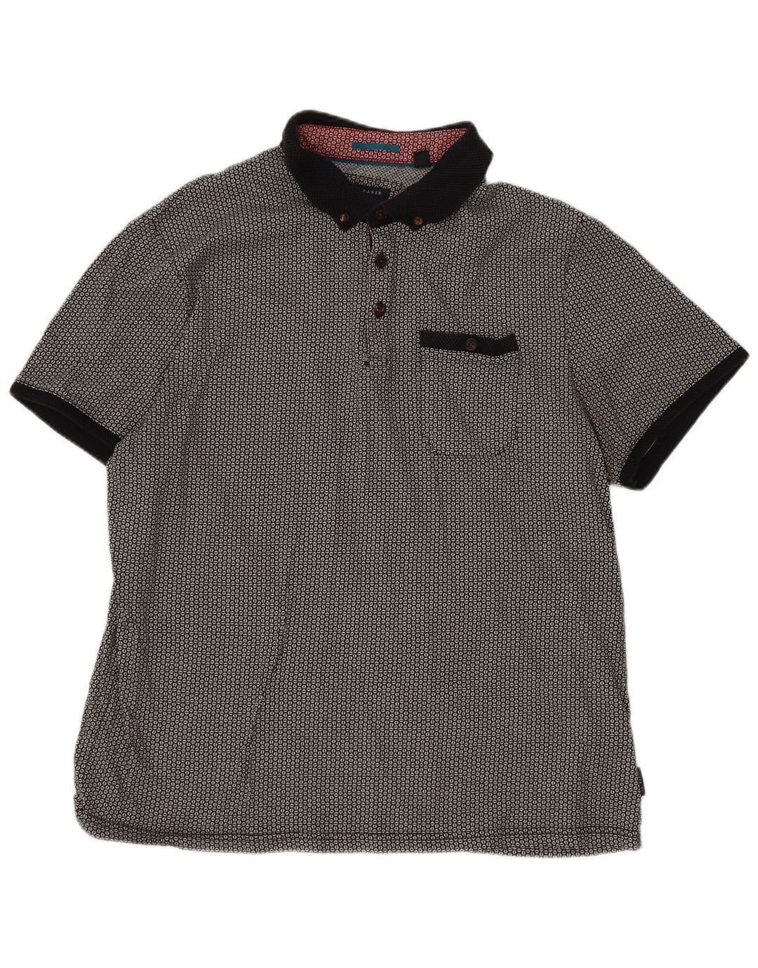 Camisa polo masculina Ted Baker tamanho 5 XL algodão geométrico preto
