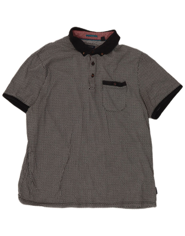 Camisa polo masculina Ted Baker tamanho 5 XL algodão geométrico preto