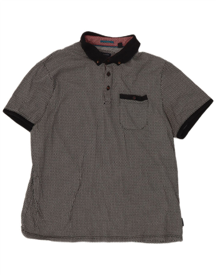 Camisa polo masculina Ted Baker tamanho 5 XL algodão geométrico preto