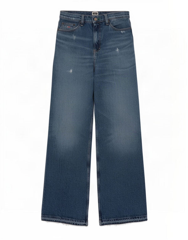 Jeans feminino Tommy Hilfiger Claire cintura alta perna larga W28 L32 algodão azul