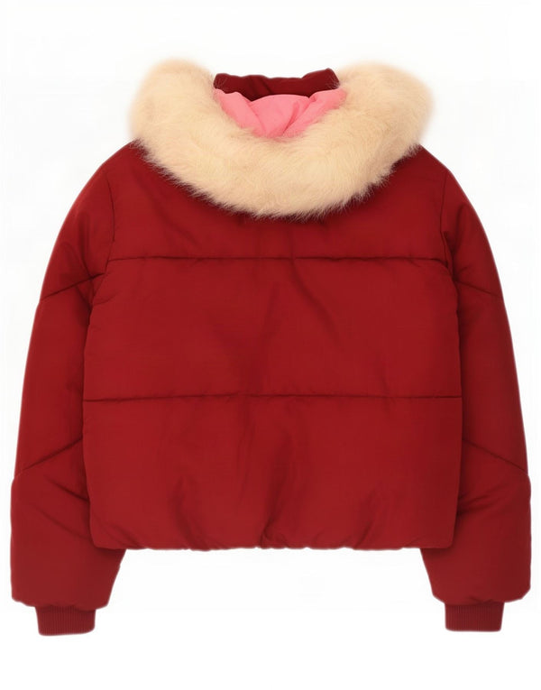 Topshop Womens Hooded Oversized Padded Jacket UK 6 XS Red Polyester