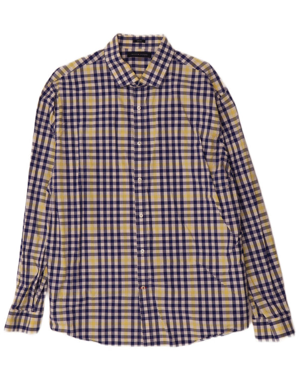 Camisa masculina Tommy Hilfiger Slim Fit tamanho 17 1/2 XL algodão xadrez azul