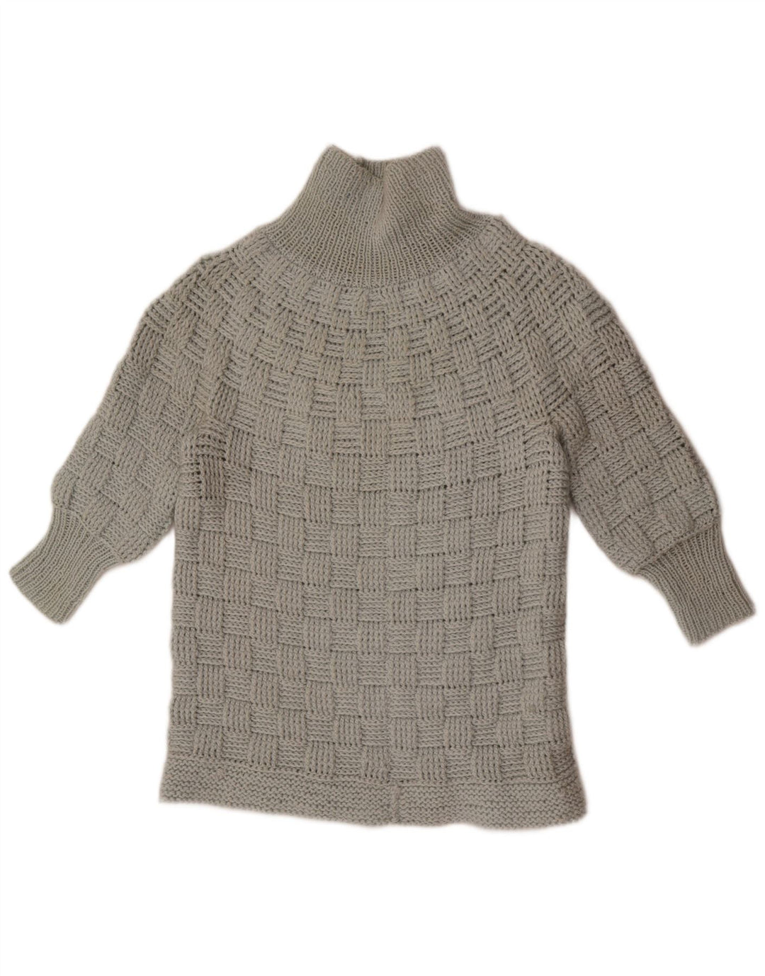 Suéter feminino vintage manga 3/4 com gola tartaruga Reino Unido 14 cinza médio