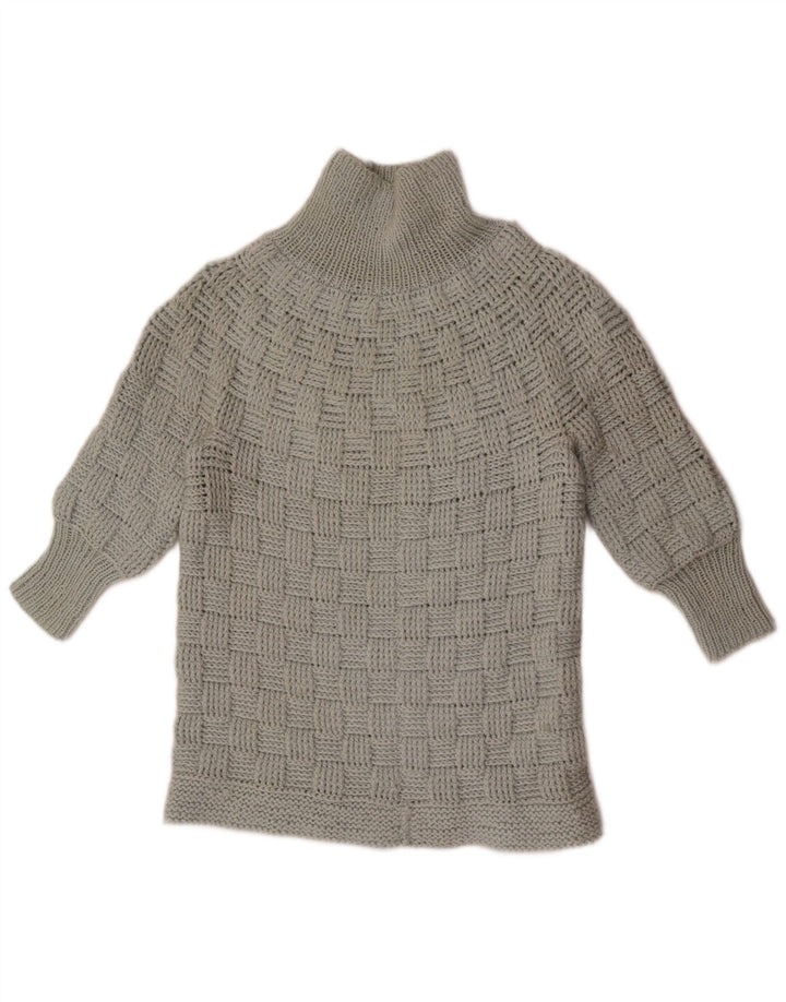 Suéter feminino vintage manga 3/4 com gola tartaruga Reino Unido 14 cinza médio
