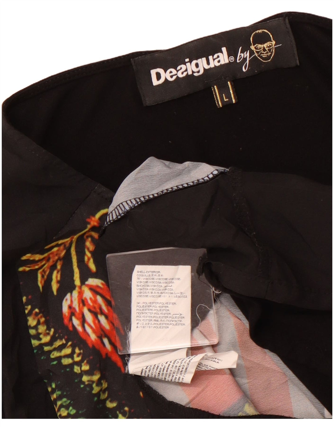 DESIGUAL Top gráfico feminino manga comprida Reino Unido 14 grande viscose floral preta