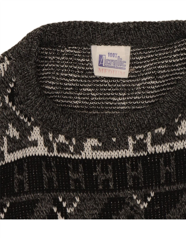 VINTAGE Mens Crew Neck Jumper Sweater Medium Grey Geometric Acrylic Vintage Vintage and Second-Hand Vintage from Messina Hembry 