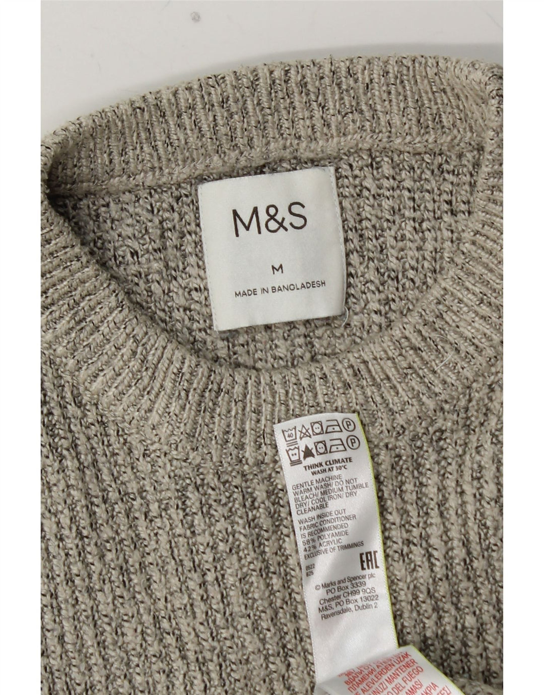 Suéter masculino MARKS & SPENCER com gola redonda e poliamida cinza médio