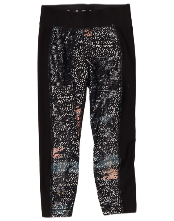 Under Armour Womens Heat Gear Padrão Abstrato Capri Leggings Reino Unido 4 XS Preto