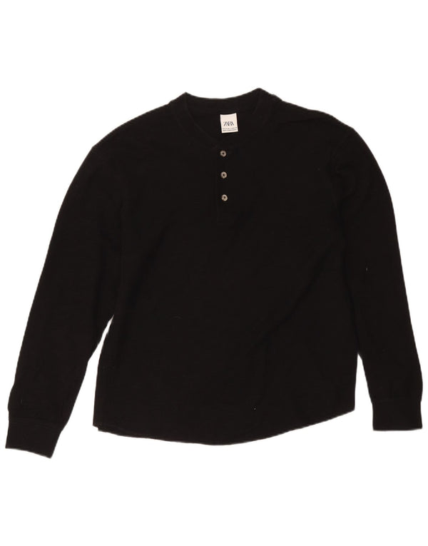 Zara Mens Top Long Sleeve Small Black Cotton