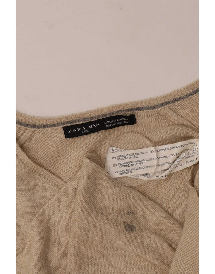 Zara Suéter masculino com decote em V grande viscose bege