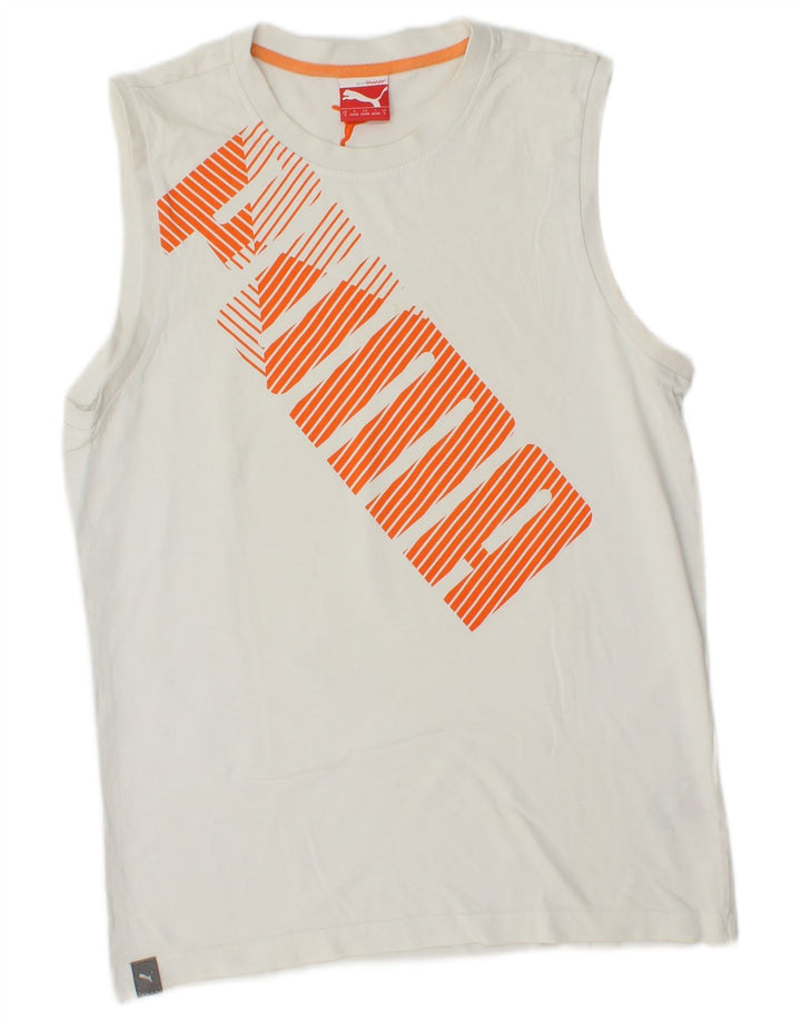 PUMA Mens Graphic Vest Top Pequeno Algodão Branco