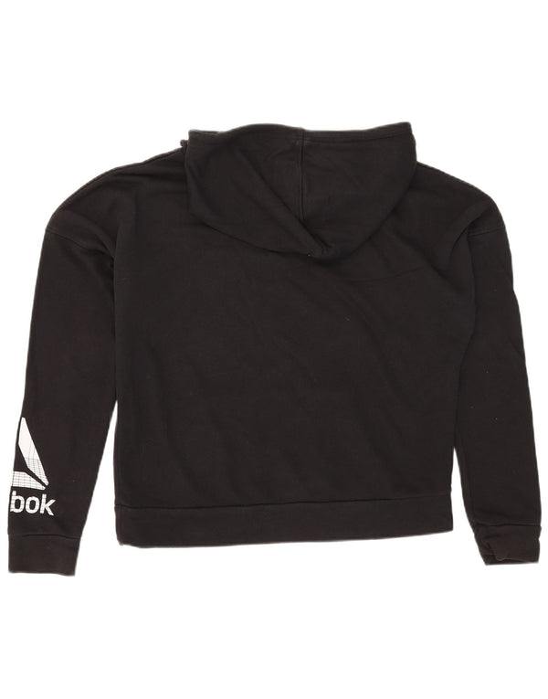 Reebok feminino gráfico oversized moletom com capuz Reino Unido 12/14 médio algodão preto
