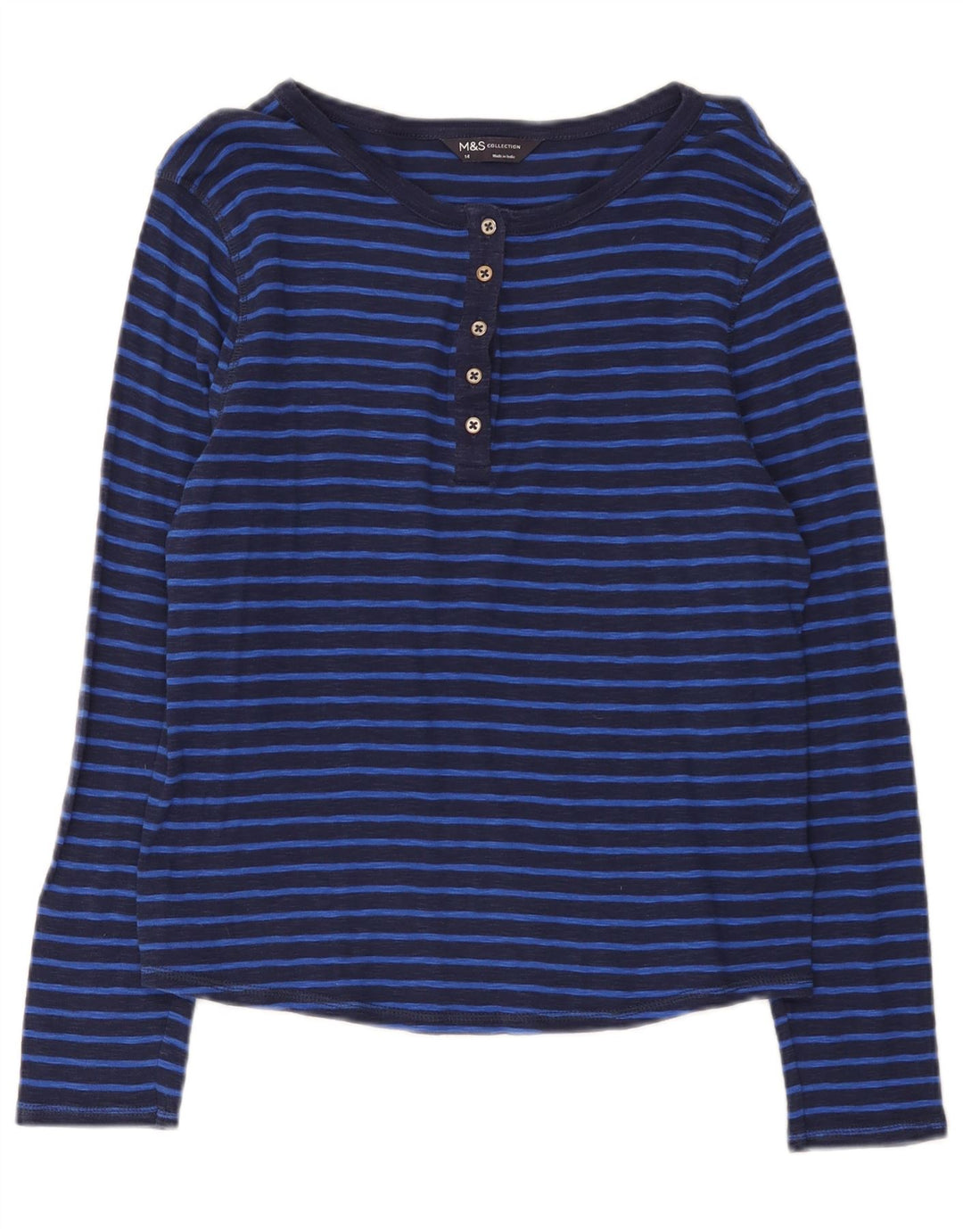 Top feminino Marks & Spencer manga comprida UK 14 listrado azul marinho médio