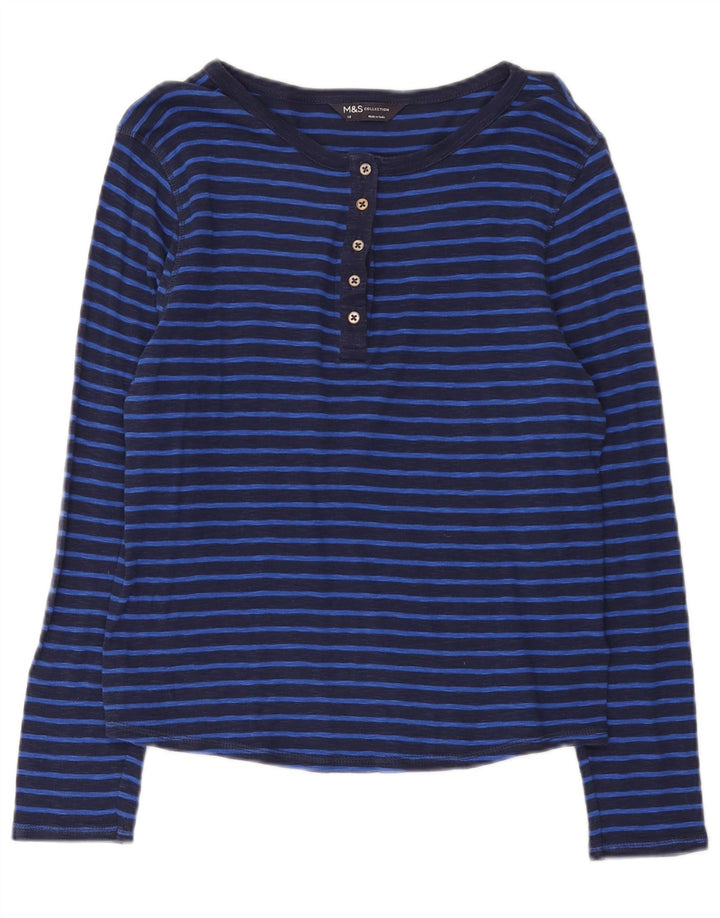 Top feminino Marks & Spencer manga comprida UK 14 listrado azul marinho médio