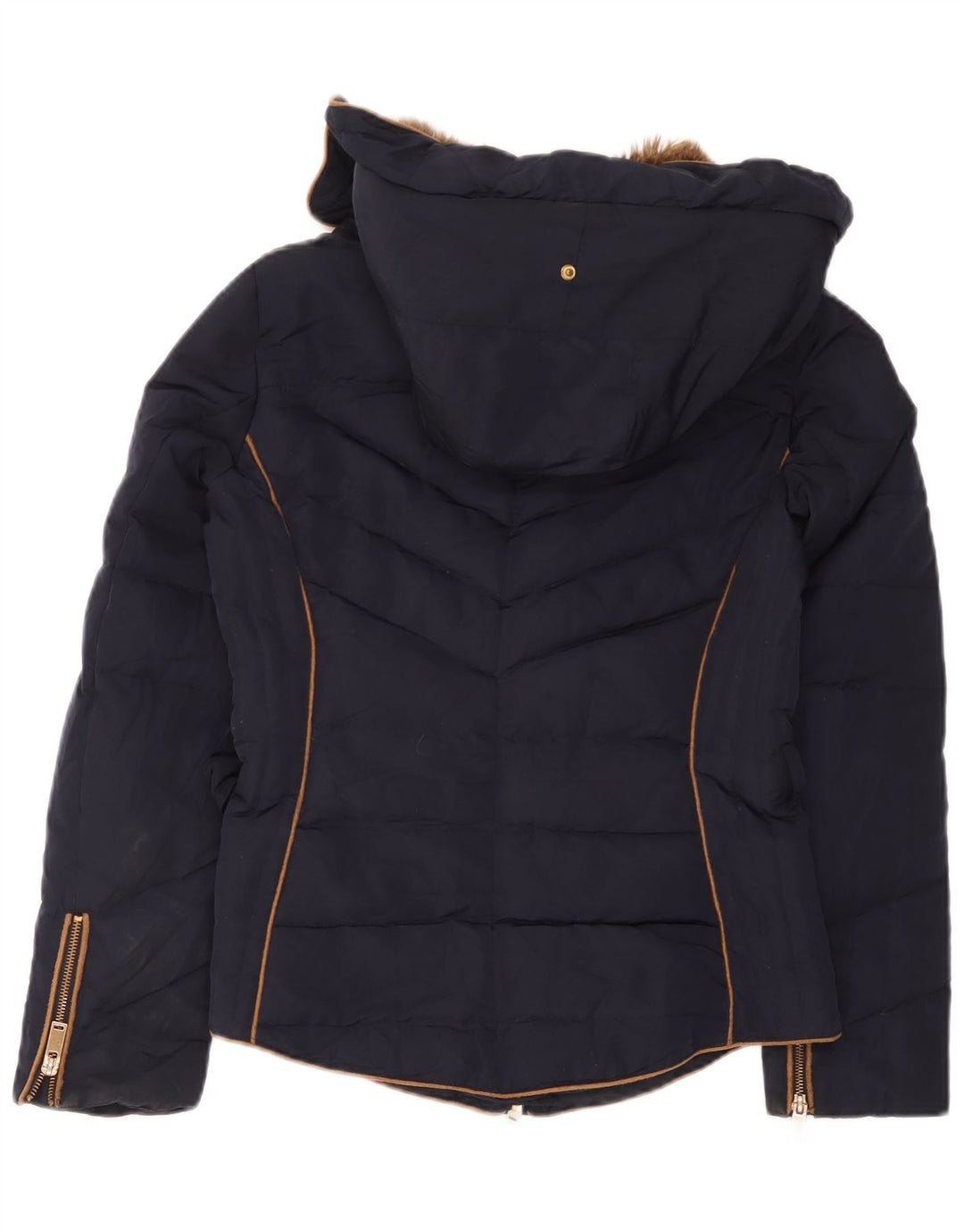 Jaqueta acolchoada com capuz feminino Zara UK 12 poliéster azul marinho médio