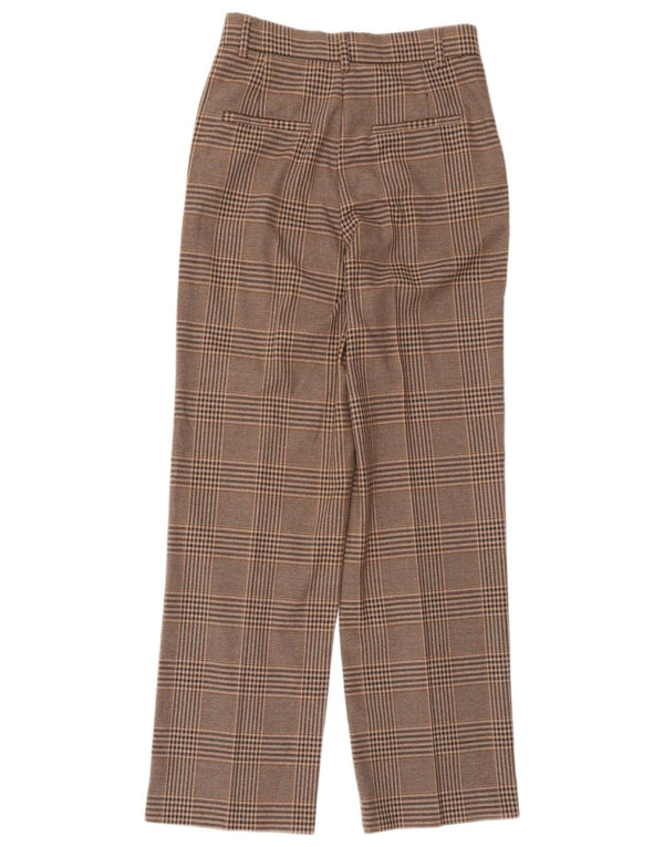 Zara Calça feminina de cintura alta cônica XS W24 L30 marrom houndstooth
