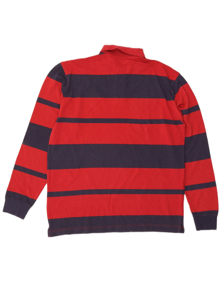 Camisa polo masculina de manga comprida ASICS grande algodão listrado vermelho