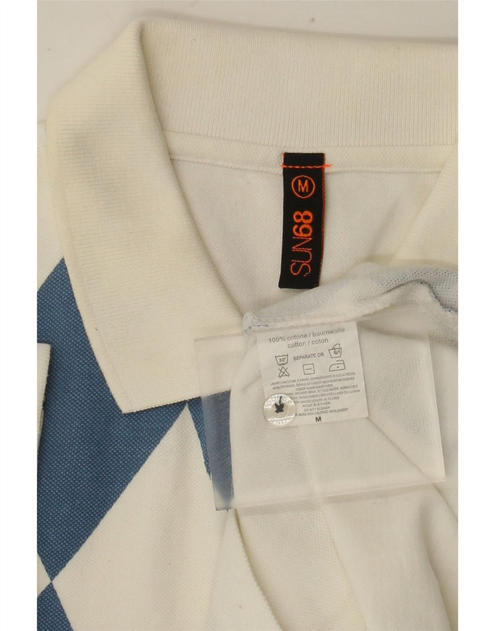 Camisa polo masculina Sun68 médio branco Argyle/algodão diamante