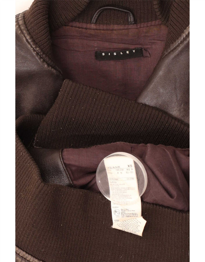 Jaqueta bomber feminina Sisley de couro UK 6 XS couro marrom