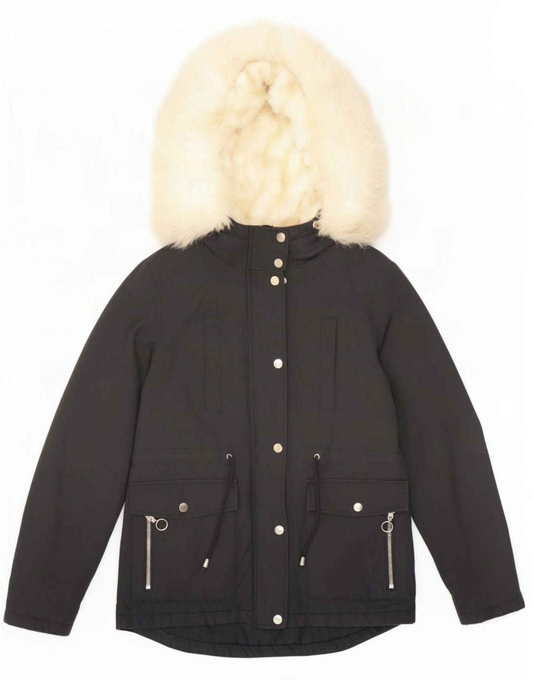 Jaqueta Parka com capuz feminina Topshop Reino Unido 8 poliéster preto pequeno