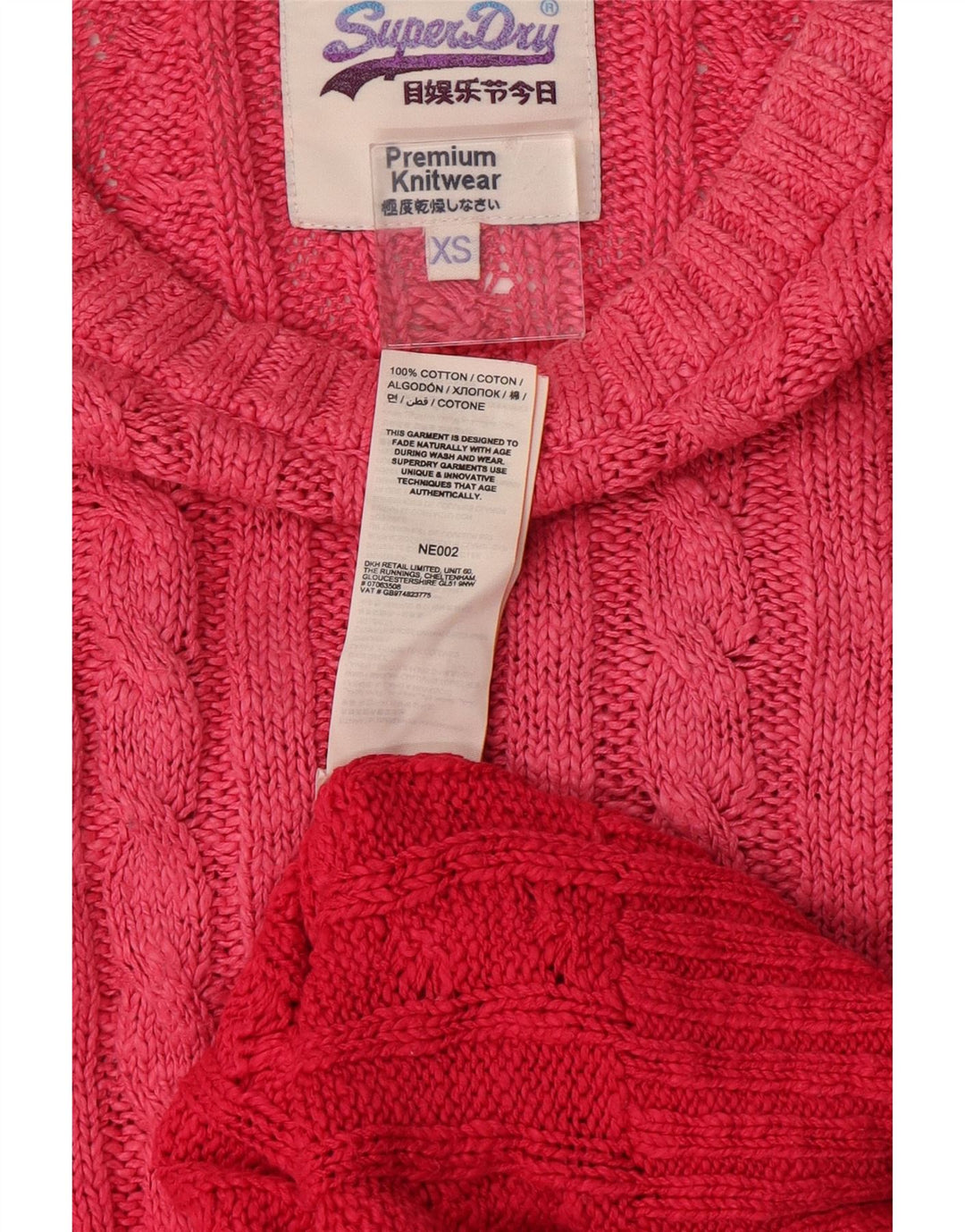 Suéter feminino Superdry com gola redonda UK 6 XS rosa algodão colorblock