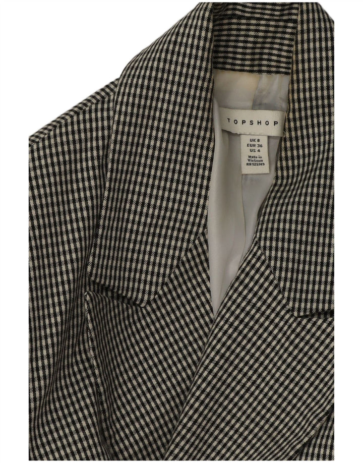 Jaqueta blazer feminina Topshop de ajuste solto Reino Unido 8 pequena xadrez preta