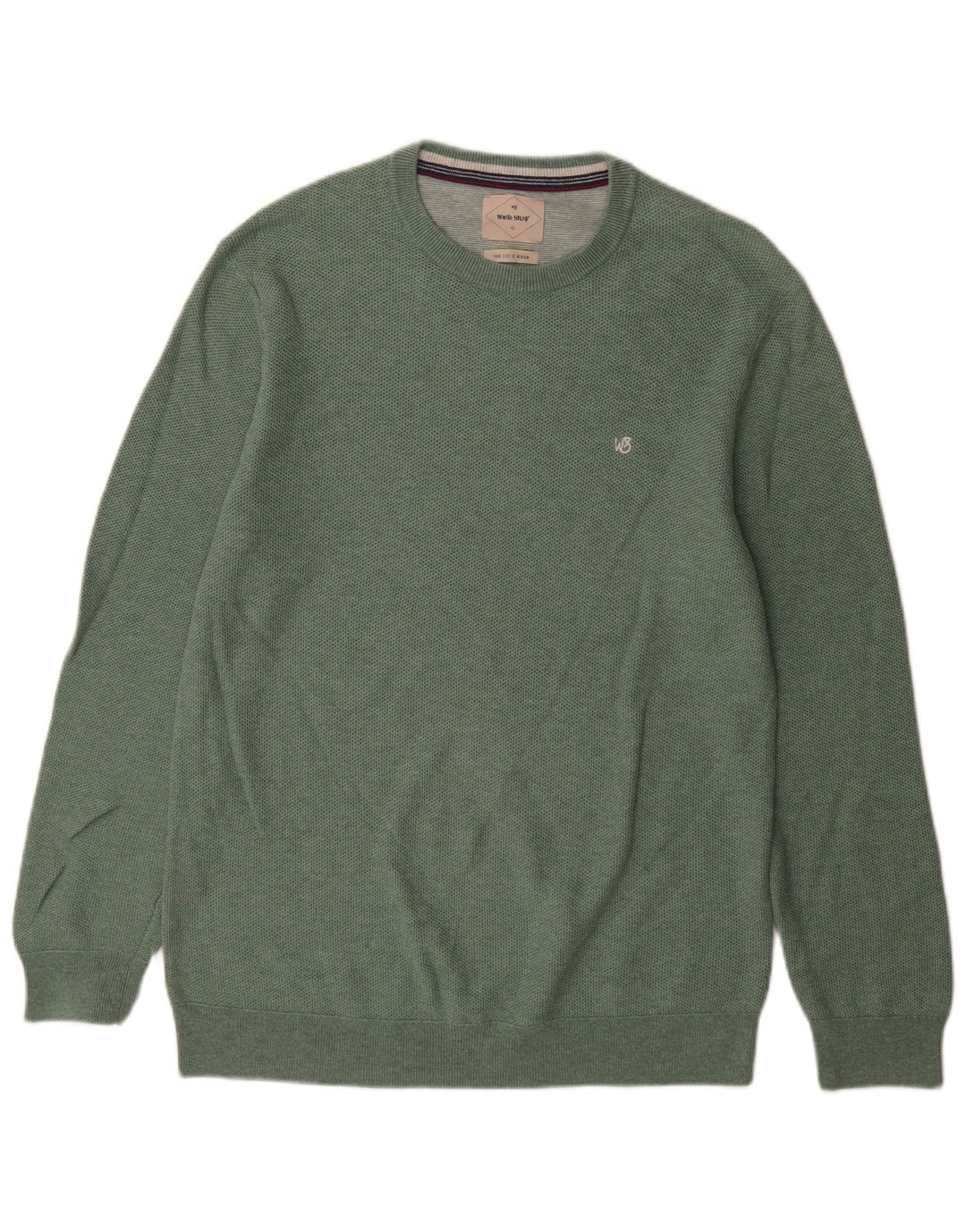 Suéter masculino branco com gola redonda e algodão verde médio