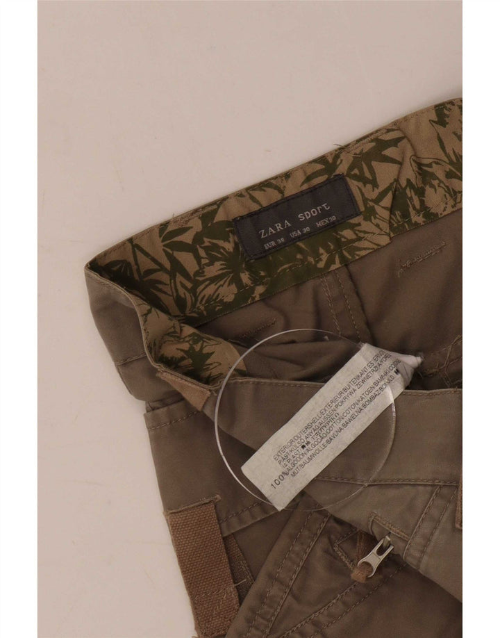 Zara Mens Cargo Shorts EU 38 Pequeno W30 Algodão Cáqui