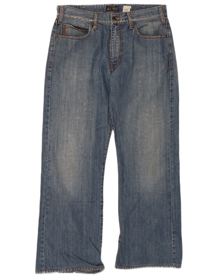 ARMANI Mens Graphic Straight Jeans W34 L30 Azul Algodão