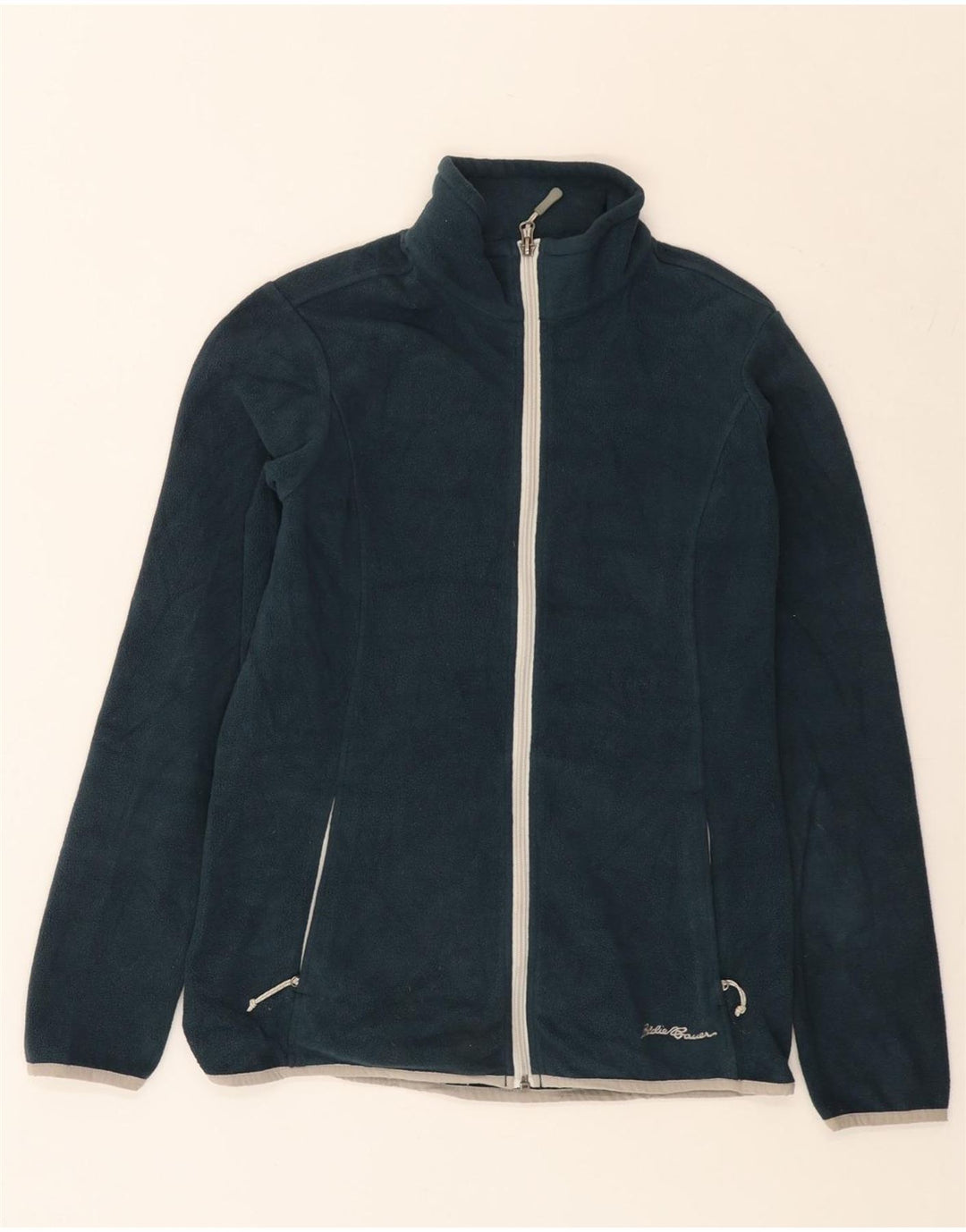 Jaqueta de lã feminina Eddie Bauer UK 12 poliéster azul marinho médio