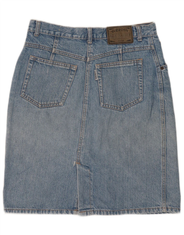 Saia jeans feminina vintage W31 algodão azul médio