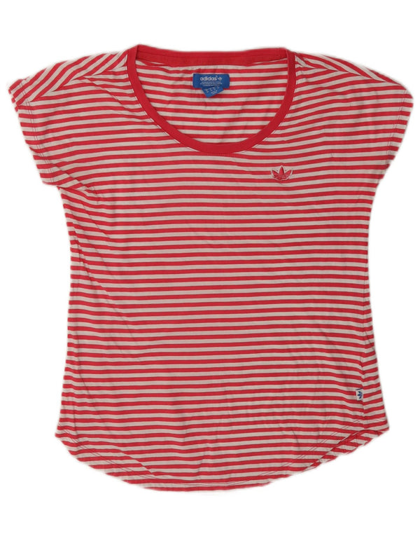 Adidas Womens Graphic T-Shirt Top UK 10 Pequena Risca Vermelha de Algodão