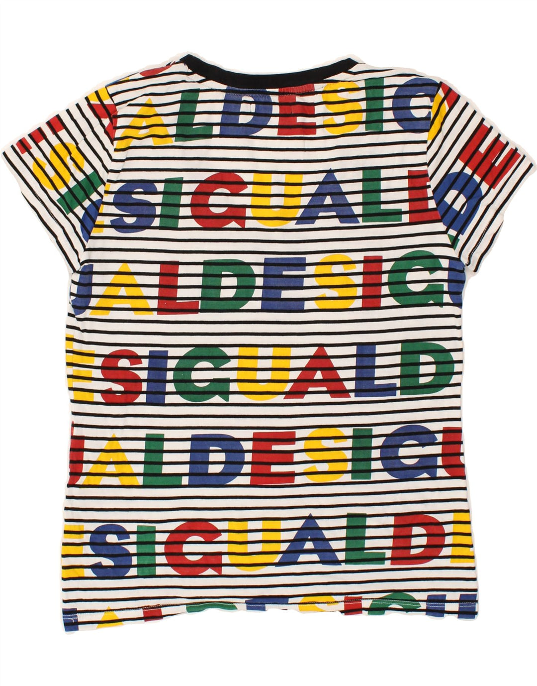 DESIGUAL Camiseta feminina gráfica Top UK 14 Médio listrado multicolorido
