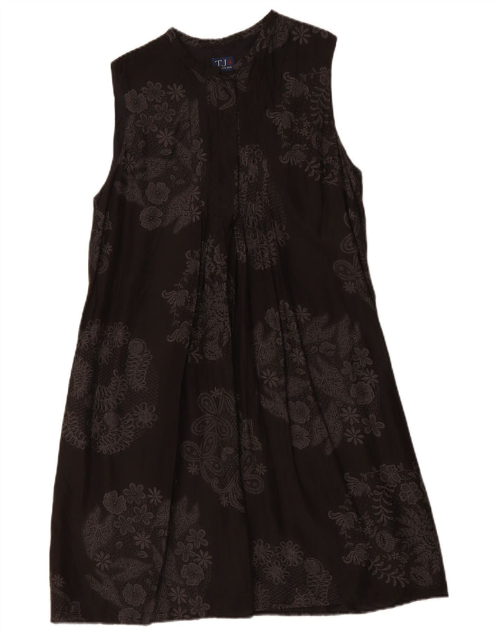 Trussardi Jeans vestido feminino sem mangas evasê IT 44 médio preto floral