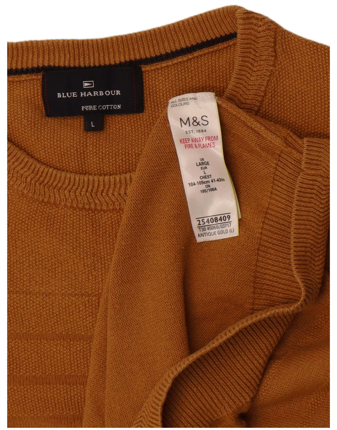 Suéter masculino Marks & Spencer Blue Harbor com gola redonda grande dourado