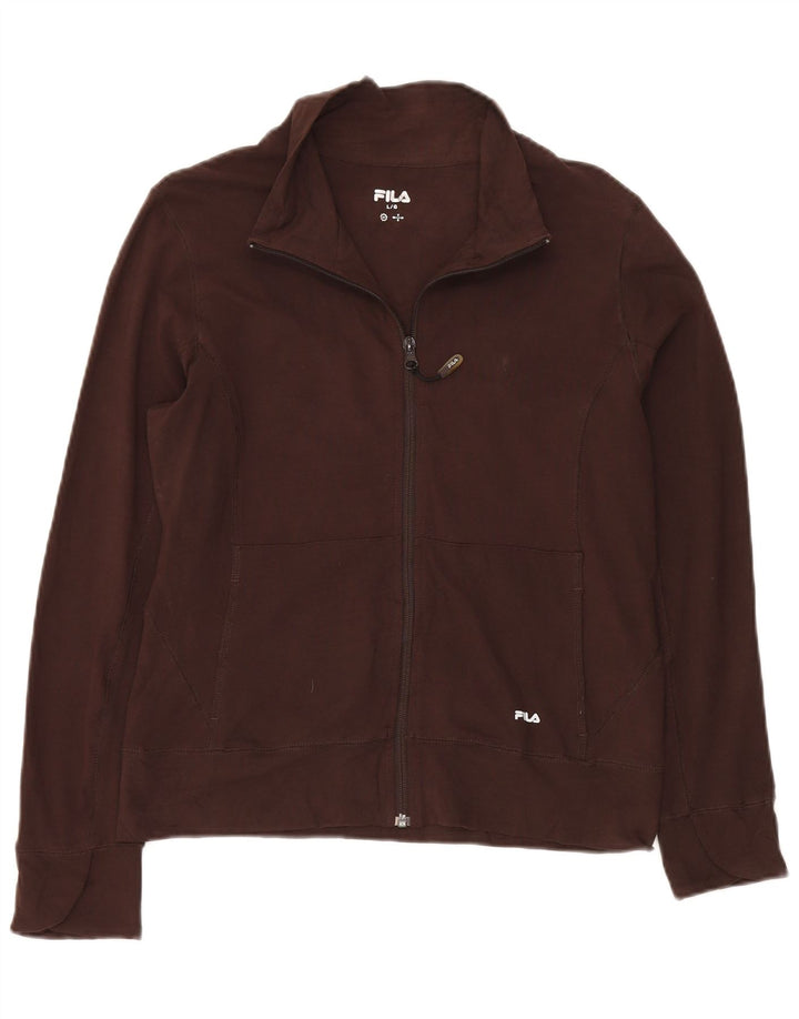 FILA Womens Tracksuit Top Jacket UK 16 Grande Algodão Marrom