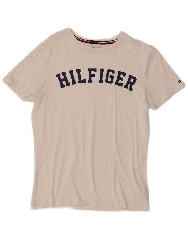 Tommy Hilfiger Camiseta feminina gráfica Top UK 10 pequeno algodão branco