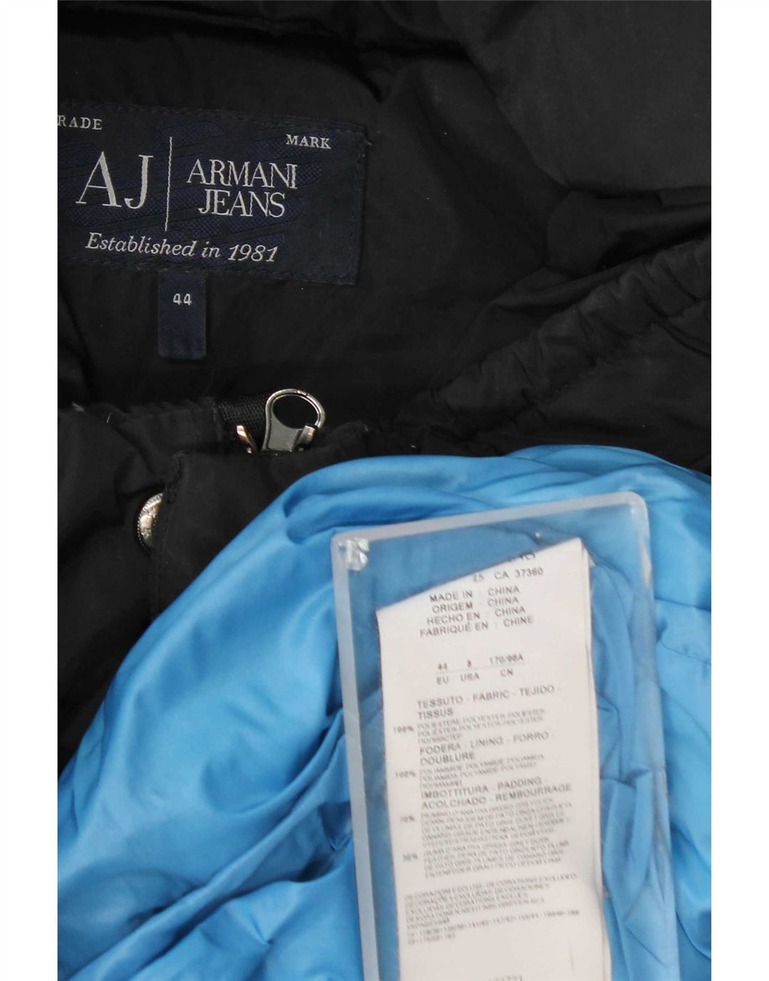 Jaqueta feminina acolchoada com capuz Armani EU 44 XL azul marinho poliéster