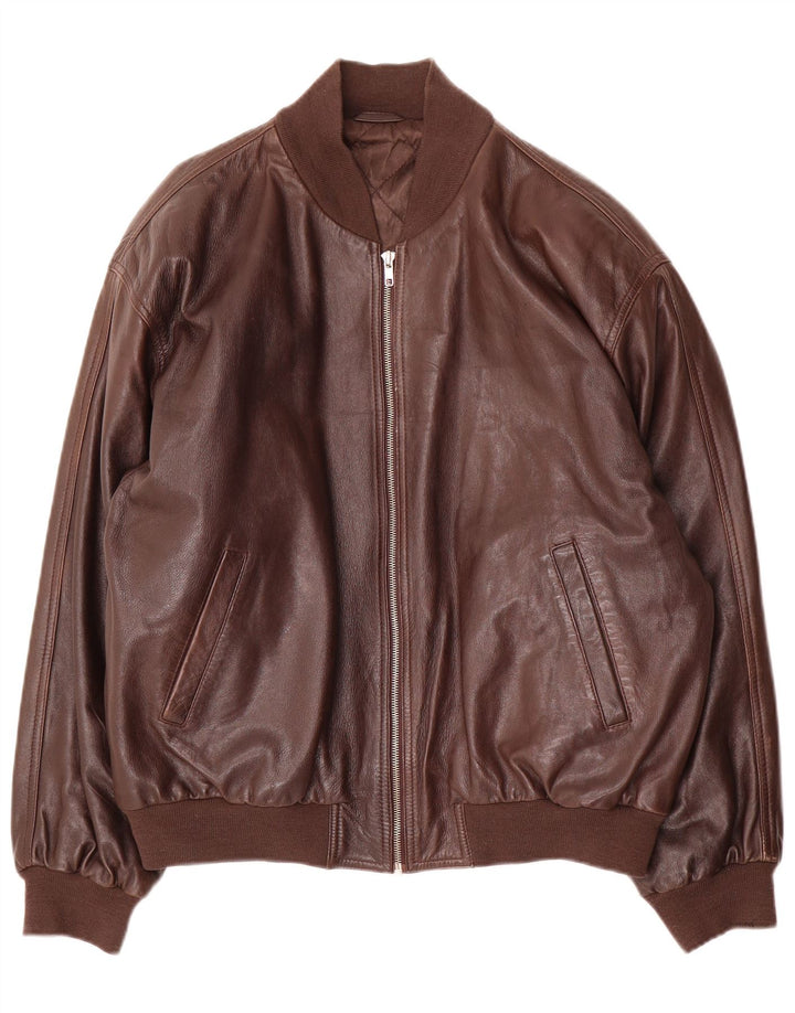 Jaqueta de couro bomber masculina vintage IT 48 couro marrom médio