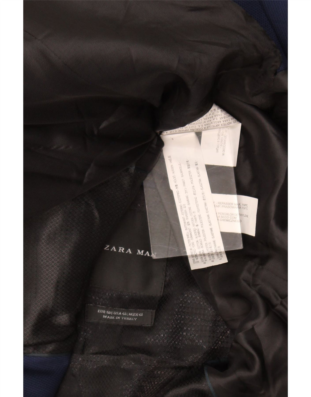 Jaqueta blazer masculina Zara com 2 botões EU 50 algodão azul marinho médio