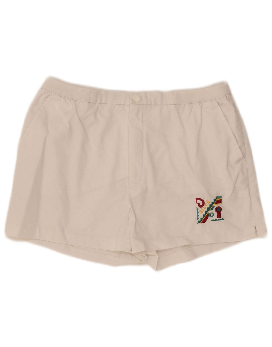 SILVY Mens Graphic Chino Shorts IT 52 XL W32  White Polyester