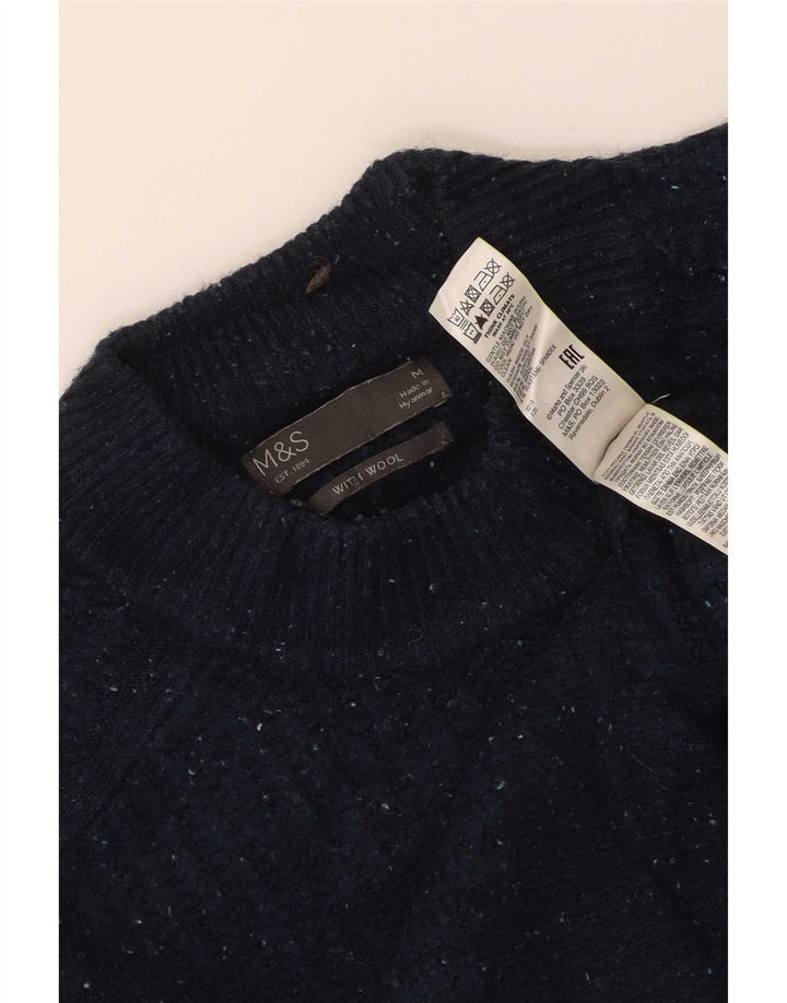 Suéter masculino Marks & Spencer com gola redonda, médio azul marinho manchado