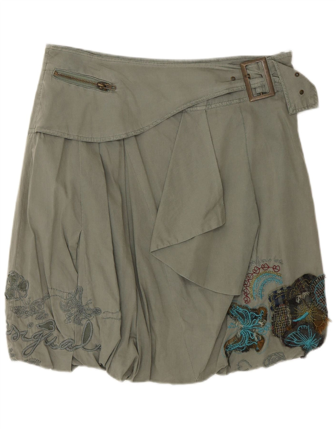 Saia bolha feminina Desigual W30 médio cáqui floral