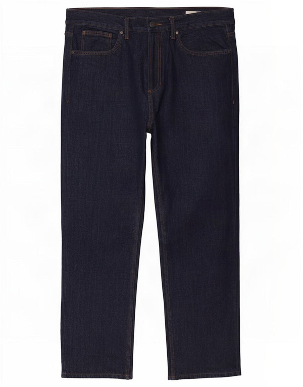 Calça jeans reta regular masculina Marks & Spencer W36 L29 algodão azul marinho