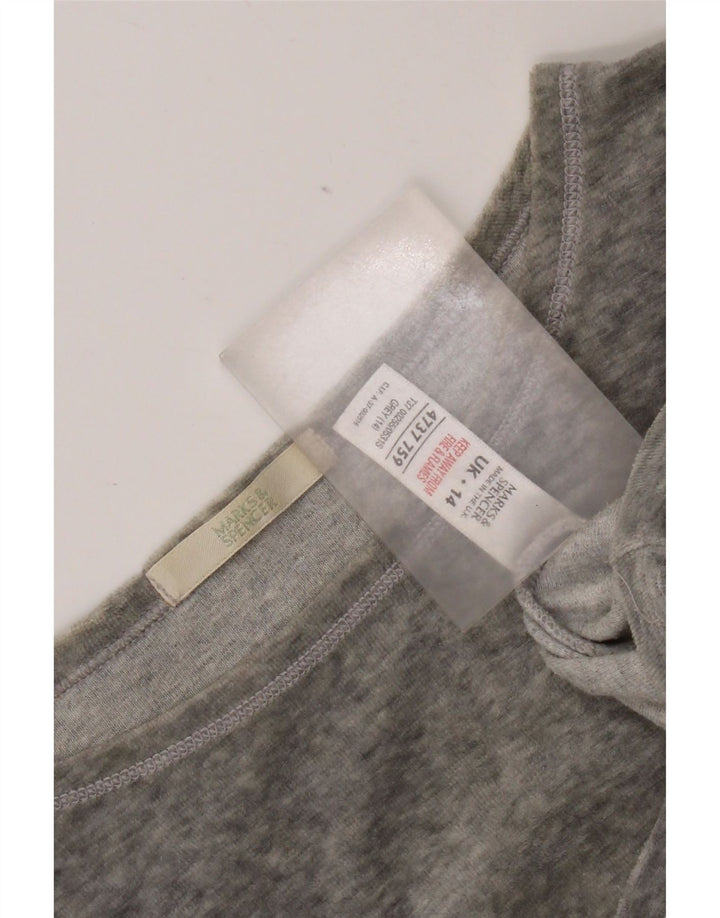Top feminino Marks & Spencer manga comprida UK 14 poliéster cinza grande