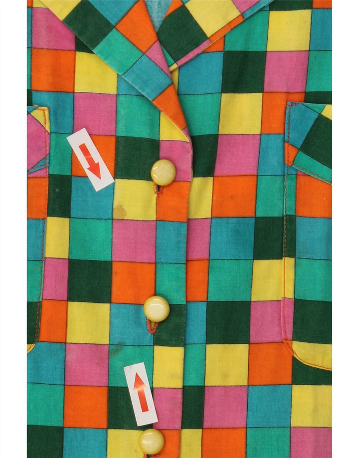 Camisa feminina vintage de manga curta UK 16 grande xadrez multicolorida